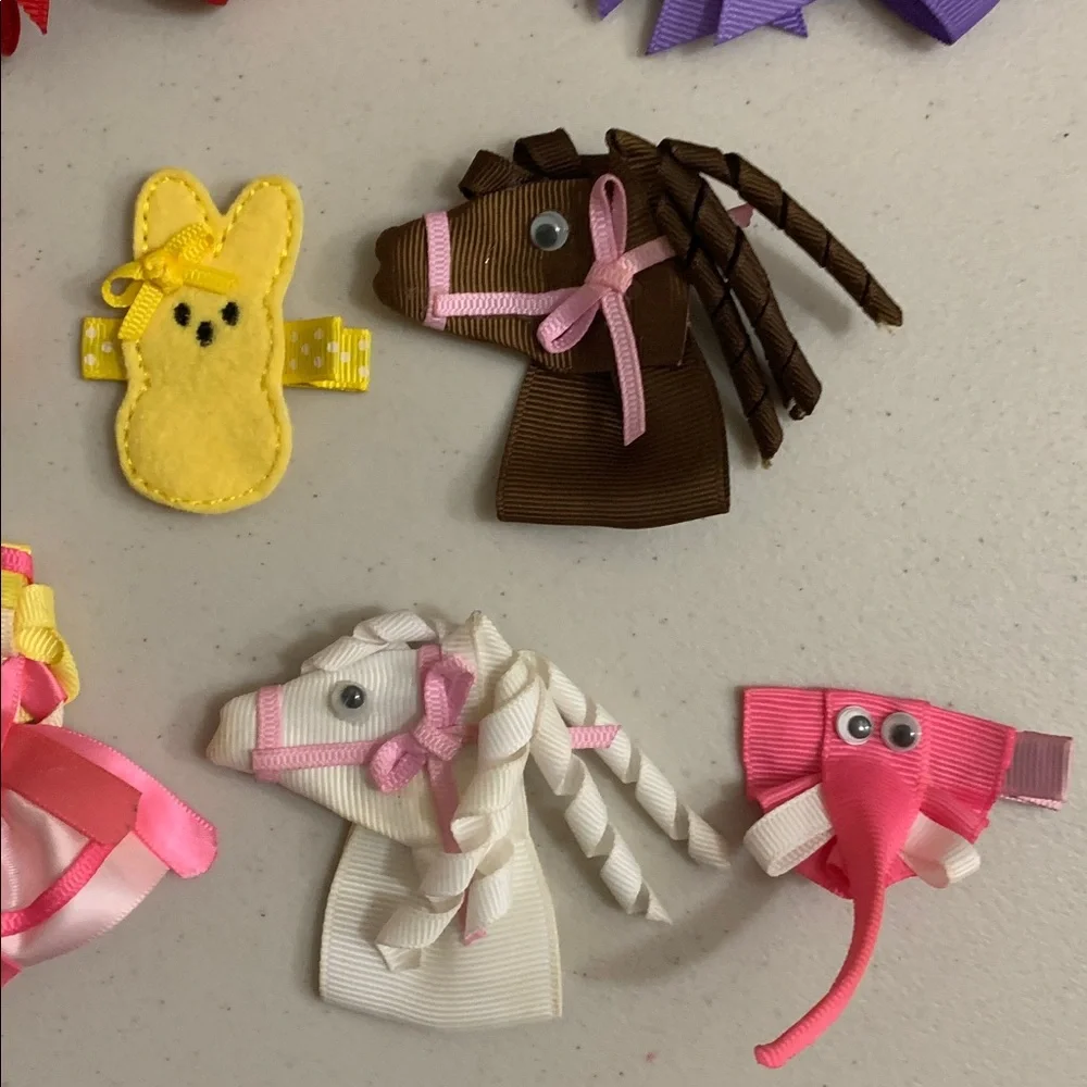 Handmade Hair Bow Barrettes Princess Horses Reindeer Bunny Dinosaur Turkey Etc